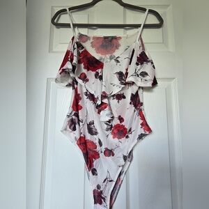 Charlotte Russe Red Floral Mesh Top